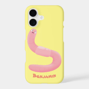 Cute happy pink earthworm cartoon