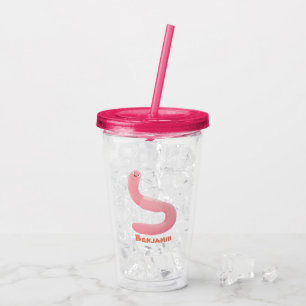 Cute happy pink earthworm cartoon acrylic tumbler
