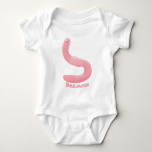 Cute happy pink earthworm cartoon baby bodysuit