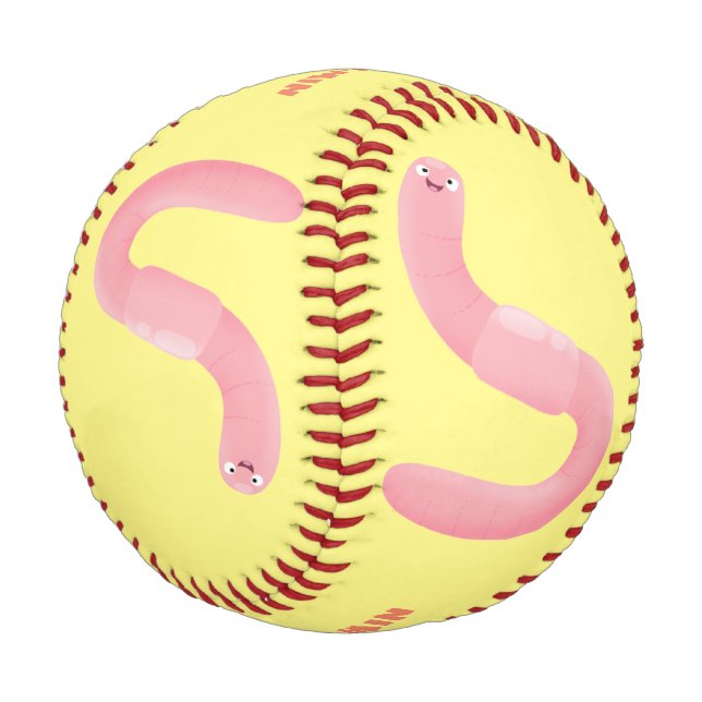 Cute happy pink earthworm cartoon baseball (Angled)