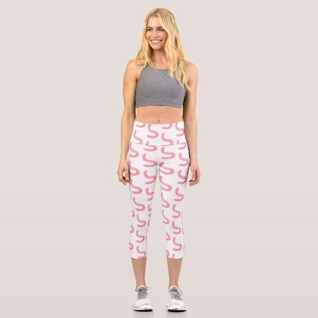 Cute happy pink earthworm cartoon capri leggings (Front)