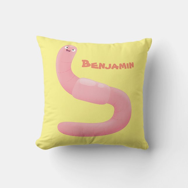 Cute happy pink earthworm cartoon cushion (Front)