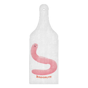 Cute happy pink earthworm cartoon cutting board