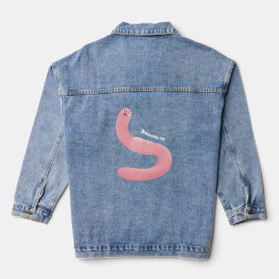Cute happy pink earthworm cartoon denim jacket