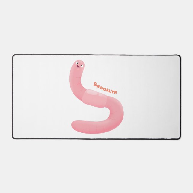 Cute happy pink earthworm cartoon desk mat (Front)