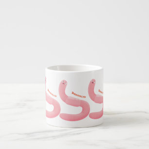 Cute happy pink earthworm cartoon espresso cup
