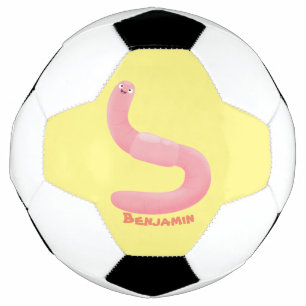 Cute happy pink earthworm cartoon football