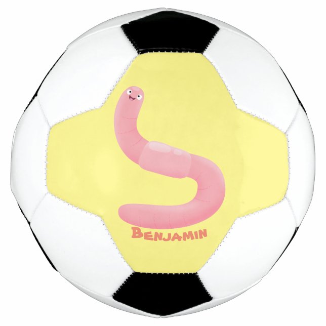 Cute happy pink earthworm cartoon football (Front)