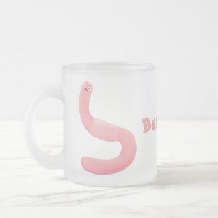 Cute happy pink earthworm cartoon frosted glass coffee mug