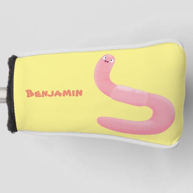 Cute happy pink earthworm cartoon golf head cover (Front)