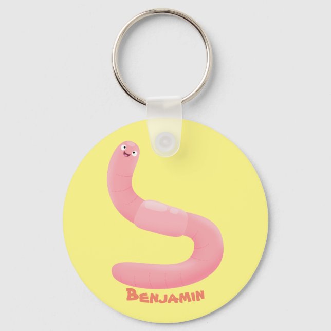 Cute happy pink earthworm cartoon key ring (Front)