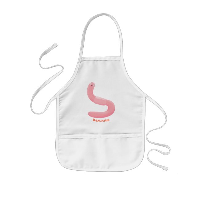 Cute happy pink earthworm cartoon kids apron (Front)