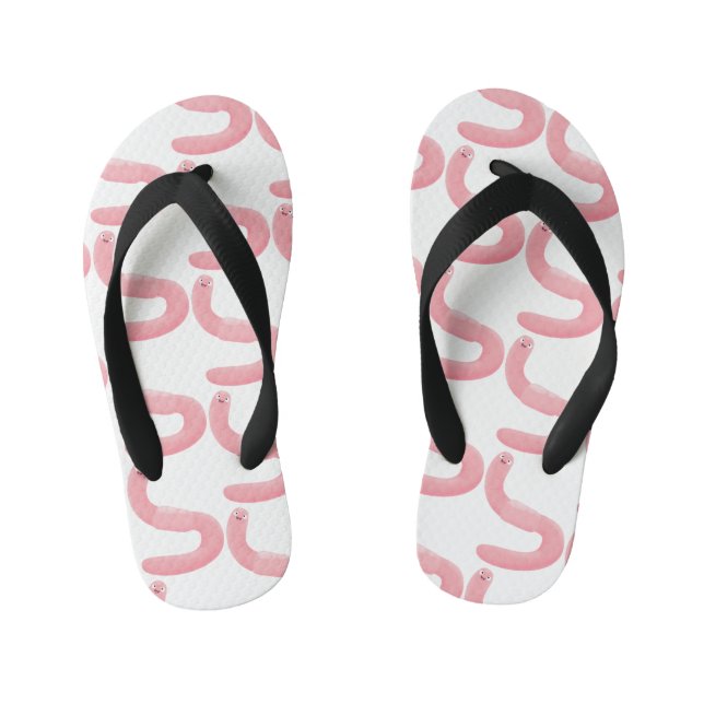 Cute happy pink earthworm cartoon kid's flip flops (Footbed)