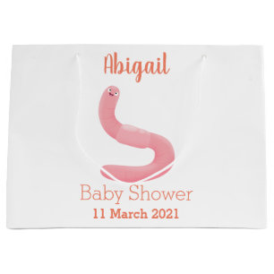 Cute happy pink earthworm cartoon large gift bag