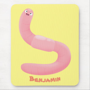 Cute happy pink earthworm cartoon mouse mat