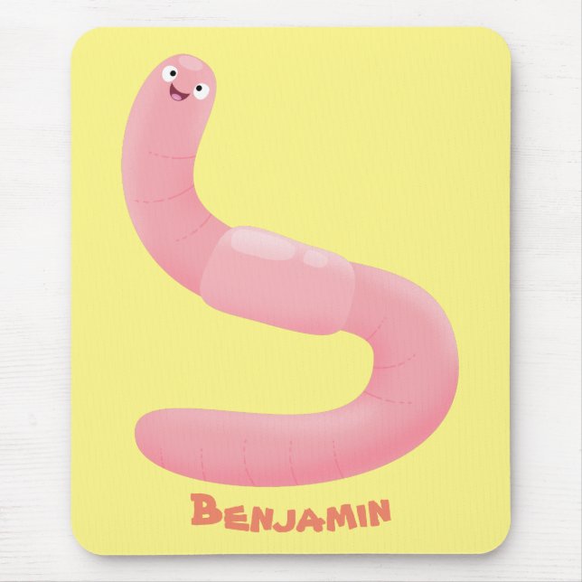 Cute happy pink earthworm cartoon mouse mat (Front)
