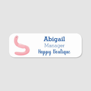 Cute happy pink earthworm cartoon name tag