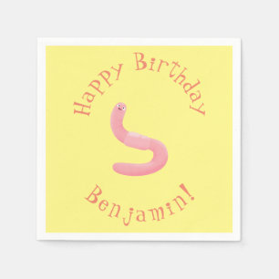 Cute happy pink earthworm cartoon napkin