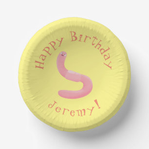 Cute happy pink earthworm cartoon paper plate