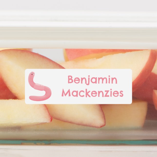 Cute happy pink earthworm cartoon personalised (Affixed)