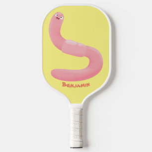 Cute happy pink earthworm cartoon  pickleball paddle