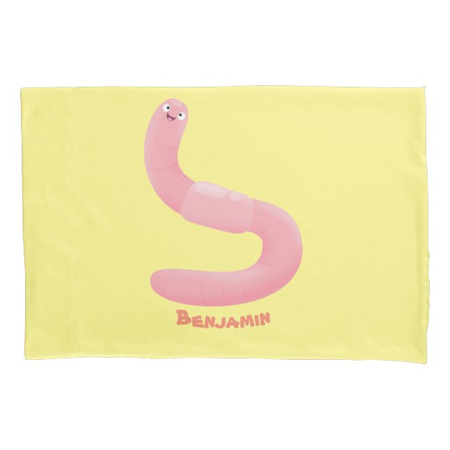 Cute happy pink earthworm cartoon pillowcase (Front)