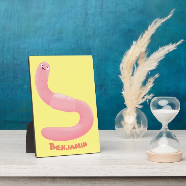 Cute happy pink earthworm cartoon plaque (Side)