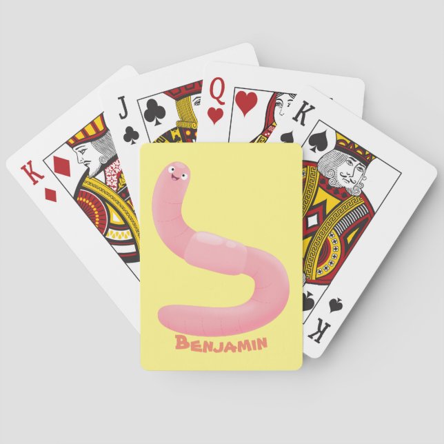 Cute happy pink earthworm cartoon playing cards (Back)