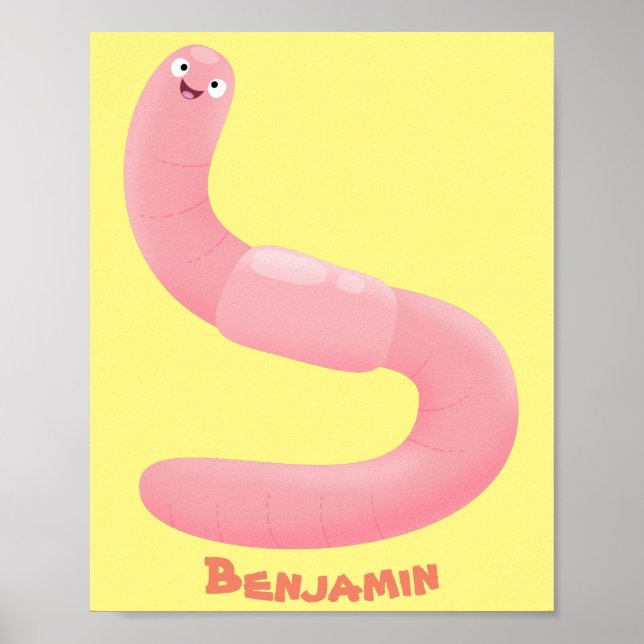 Cute happy pink earthworm cartoon poster (Front)
