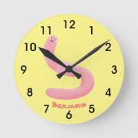 Cute happy pink earthworm cartoon