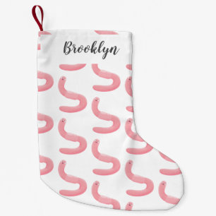 Cute happy pink earthworm cartoon small christmas stocking