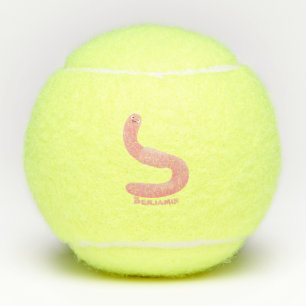 Cute happy pink earthworm cartoon tennis balls
