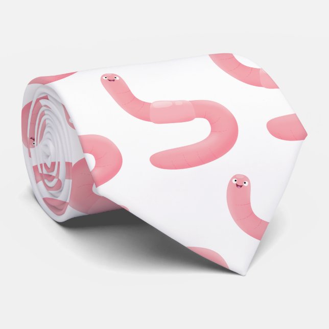 Cute happy pink earthworm cartoon tie (Rolled)