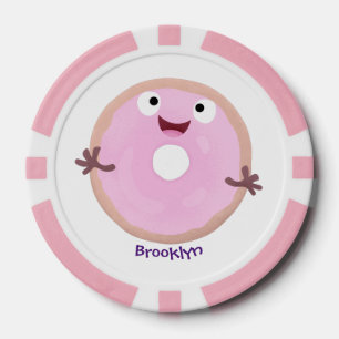 Cute happy pink glazed donut cartoon poker chips