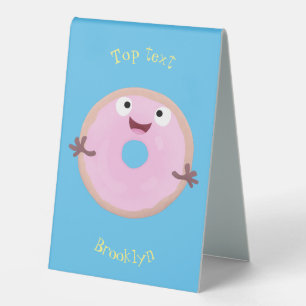 Cute happy pink glazed doughnut cartoon