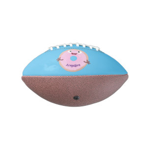 Cute happy pink glazed doughnut cartoon american football