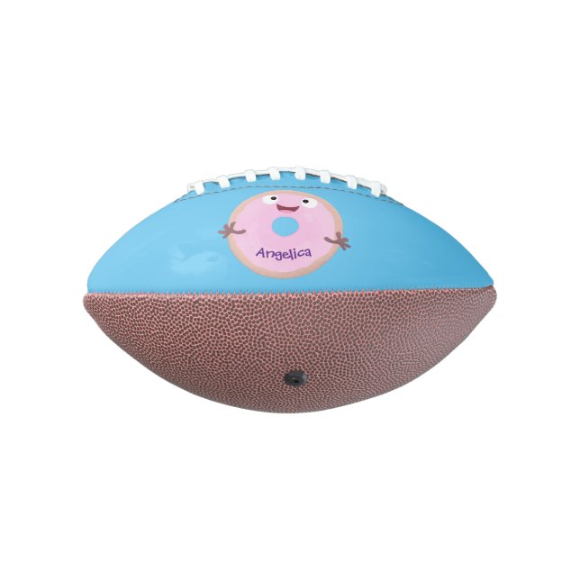 Cute happy pink glazed doughnut cartoon american football (Rotated 270)
