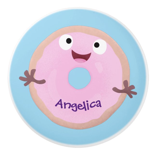 Cute happy pink glazed doughnut cartoon ceramic knob (Front)