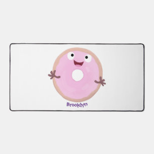 Cute happy pink glazed doughnut cartoon desk mat