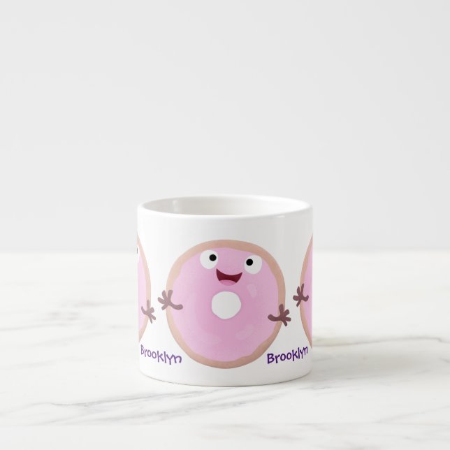 Cute happy pink glazed doughnut cartoon espresso cup (Front)