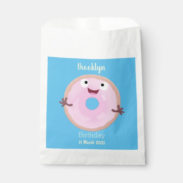Cute happy pink glazed doughnut cartoon favour bags (Front)