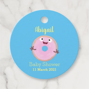 Cute happy pink glazed doughnut cartoon favour tags