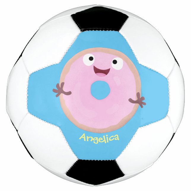Cute happy pink glazed doughnut cartoon  football (Front)