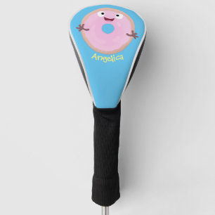Cute happy pink glazed doughnut cartoon golf head cover
