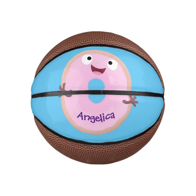Cute happy pink glazed doughnut cartoon mini basketball (Front)