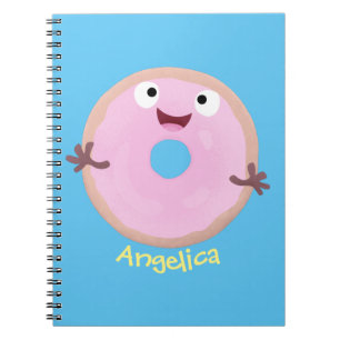 Cute happy pink glazed doughnut cartoon notebook