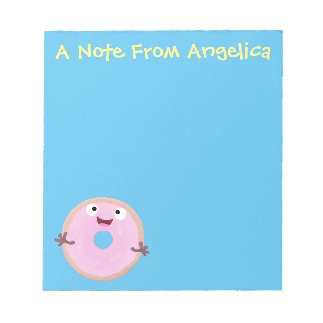 Cute happy pink glazed doughnut cartoon notepad (Front)