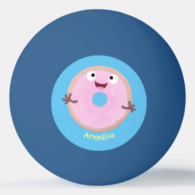 Cute happy pink glazed doughnut cartoon ping pong ball (Front)