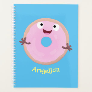 Cute happy pink glazed doughnut cartoon planner