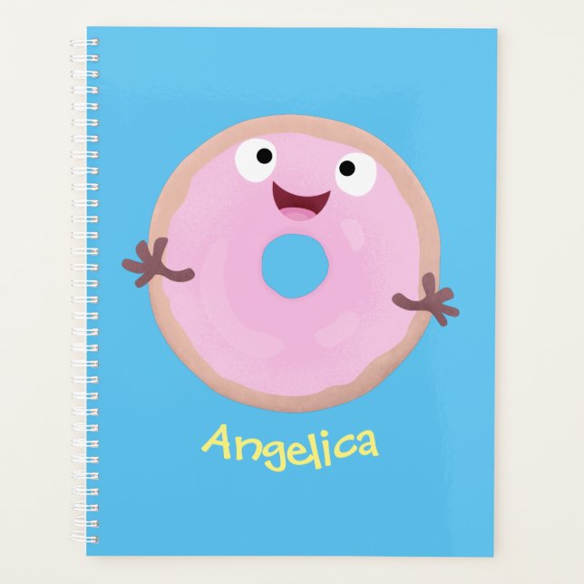 Cute happy pink glazed doughnut cartoon planner (Front)